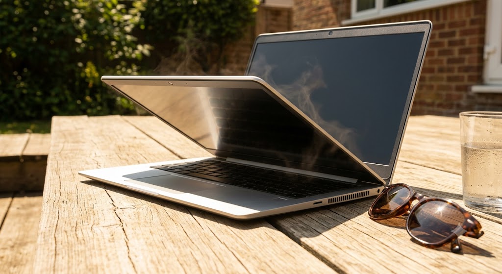 Laptop left out in the sun