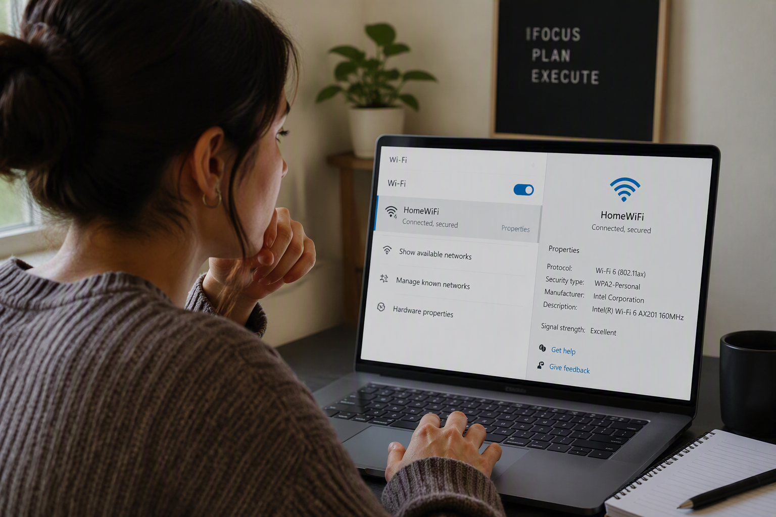woman checking wifi connection